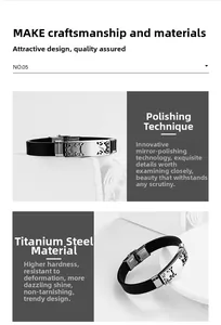Polished titanium steel insert with hollow totem design on a black silicone bracelet