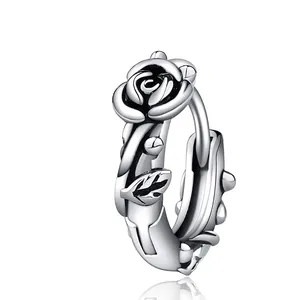 Titanium Steel Rose Flower Hoop Earring Vintage Gothic Polished Single Earring For Women Men Silver Tone Retro Jewelry Accessory