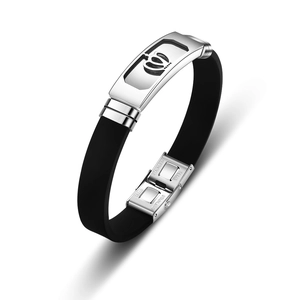 Men's Stainless Steel Silicone Bracelet Hollow Crown Heart Pattern Polished Sporty Fashion Jewelry Adjustable Wristband