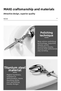 Macro detail of sword-shaped titanium steel earring with a polished mirror finish