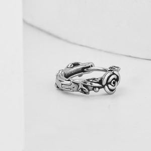 Minimalist stainless steel rose vine hoop earring with vintage oxidized silver finish