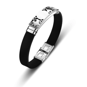 Men's Individual Stainless Steel Silicone Bracelet Hollow Geometric Pattern Polished Trendy Sporty Bangle Jewelry Gift