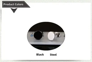 Detailed size measurement of black and steel round barbell studs against a scale