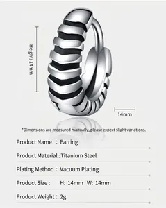 Detail showing titanium steel skull sword earring with measurements and black stripe design