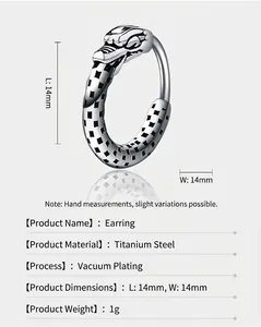 Titanium steel dragon earring measuring 14mm with vacuum plating finish details