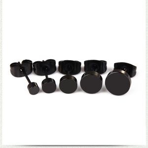 Set of five different sizes of minimalist black stainless steel dumbbell stud earrings