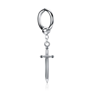 Hip Hop Titanium Steel Sword Dagger Hoop Earrings For Men Punk Skull Street Style Single Ear Jewelry Silver Color
