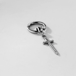 Silver stainless steel huggie hoop earring with long sword pendant for men and women