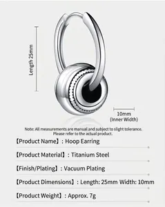 Spécifications de taille pour boucles d'oreilles créoles en titane avec petite bille