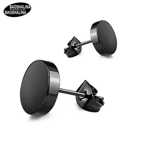 Minimalist Round Titanium Steel Stud Earrings For Men Women Punk Rock Stainless Steel Black Silver Dumbbell Ear Jewelry