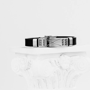 Men's stainless steel and black silicone bracelet with Greek key meander pattern
