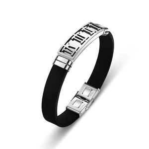 Herren Durchbrochenes Edelstahl Silikon Armband Personalisiert Römische Ziffer Geometrisch Charm Armreif Schmuck Geschenk
