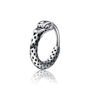 Vintage Titanium Steel Dragon Head Huggie Hoop Earrings For Men Women Gothic Punk Checkered Pattern Metal Earring Jewelry
