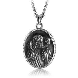 Retro Stainless Steel Angel Warrior Shield Pendant Necklace Vintage Religious Relief Jewelry For Men Women Necklace