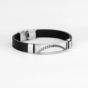 Men's hollow stainless steel and black silicone bracelet with geometric greek key pattern