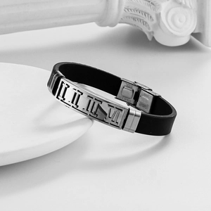 Herren Armband aus Edelstahl und Silikon mit eingravierten römischen Ziffern Design