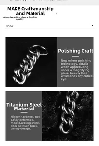 Détail d'une boucle d'oreille chaîne en acier titane poli miroir sur des roches noires