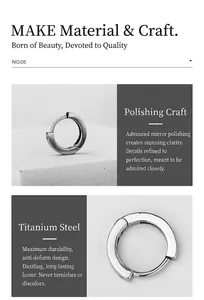 Close-up of minimalist titanium steel hoop earring with a polished mirror finish