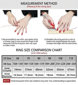 Sizing chart for vintage leaf patterned ring with US and HK size conversion details