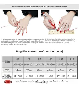 Sizing chart for vintage leaf patterned ring with US and HK size conversion details