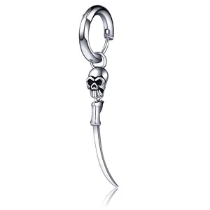 Punk Gothic Skull Spike Sword Dangle Hoop Earring For Men Women Unisex Stainless Steel Titanium Steel Rock Hip Hop Jewelry Silver