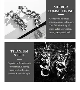 Polished titanium steel link earrings showing mirror finish on stone and white surface