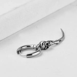 Gothic skull sword drop earring in vintage silver finish made of stainless steel