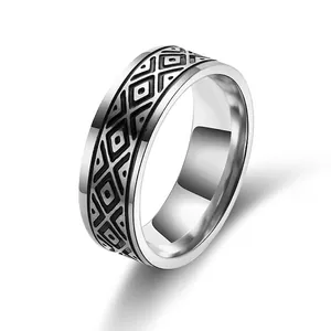 Vintage Titanium Steel Vine Leaf Pattern Band Ring For Men Women Personalized Antique Silver Geometric Stainless Steel Jewelry