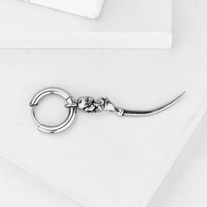 Gothic skull sword hoop earring in silver stainless steel for a punk rock aesthetic style