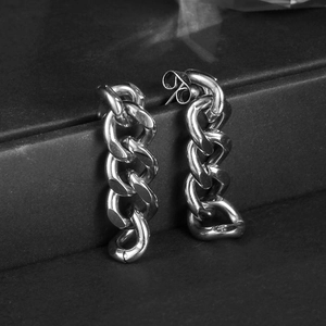 Punk style chunky silver stainless steel chain link drop earrings with butterfly backing