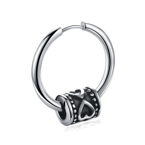 Unisex Titanium Steel Hoop Earrings With Sliding Heart Bead Retro Punk Style Polished Stainless Steel Earring For Men Women Jewelry