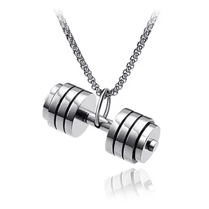 Herren Hip Hop Streetwear Hantel Anhänger Halskette Vintage Titanstahl Barbell Kette Für Fitness Studio Workout Schmuck