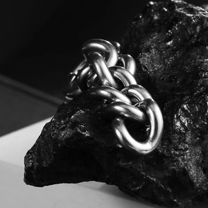 Boucle d'oreille en acier inoxydable poli style dragon sur fond de pierre noire