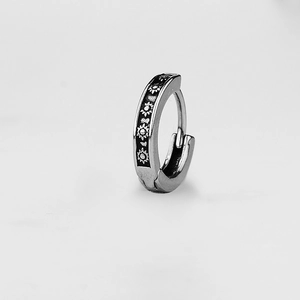 Minimalist stainless steel hoop earring with vintage sun moon and star enamel patterns