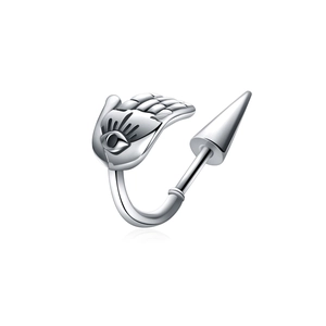 Titanium Steel Hamsa Hand Evil Eye Spike Stud Earrings Punk Gothic U Shaped Curved Bar Piercing Jewelry For Men Women Silver