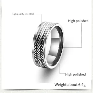 Polished silver stainless steel ring for men with vintage leaf pattern and 6.4g weight