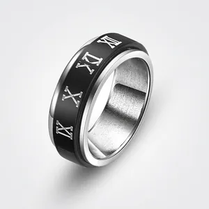 Men Retro Titanium Steel Ring With Roman Numerals Vintage Industrial Style Antique Silver Polished Finger Ring For Unisex Jewelry