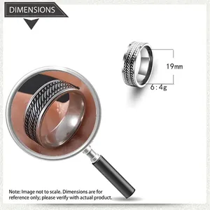 Detailed size chart for vintage stainless steel ring with 19mm inner diameter and 6.4g weight