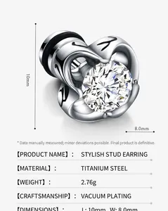 Macro detail of crown heart-shaped titanium steel stud earring with cubic zirconia