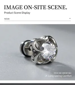Macro view of a crown-set zircon stud earring with a secure screw-back closure