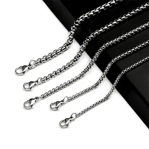 Stainless steel box chain necklaces in five thicknesses with secure lobster clasps