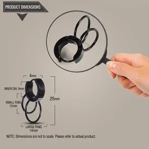 Detailed size chart for black titanium steel double ring punk earrings with dimensions