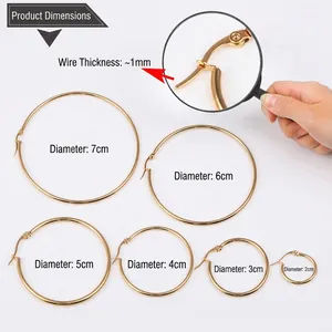 Boucles d'oreilles créoles en acier doré, diamètres de 2cm à 7cm avec tiges de 1mm