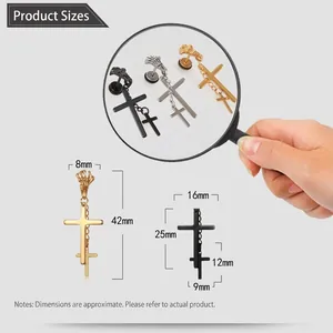 Dimensions détaillées des boucles d'oreilles gothiques tête de mort croix en acier poli