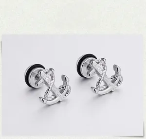 Detail showing anchor design titanium steel stud earrings with 10x12mm dimensions