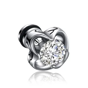 Vintage Crown Titanium Steel Stud Earring For Men Women Silver Punk Rhinestone Inlaid Gothic Single Earring Jewelry