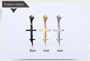 Boucles d'oreilles punk gothiques avec main d'os et doubles croix en noir or et acier