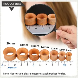 Size chart for rosewood hollow ear plugs ranging from 8mm to 20mm with metric scale