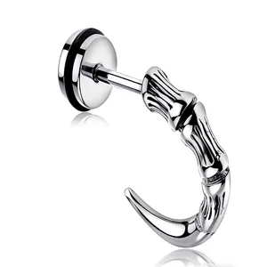 Punk Gothic 304 Stainless Steel Dragon Claw Stud Earrings For Men Women Vintage Animal Claw Bamboo Joint Texture Earrings Jewelry