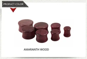 Macro detail of organic purple heart wood ear plugs showing natural fiber texture